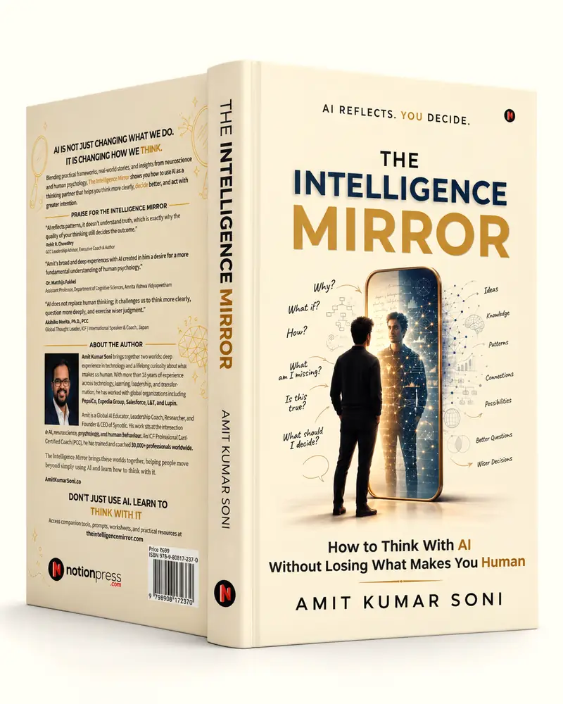The hardcover edition of The Intelligence Mirror, front and back cover